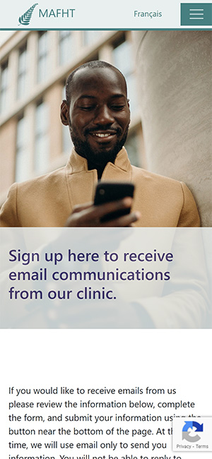 Screen capture of esfam.ca email sign-up page.